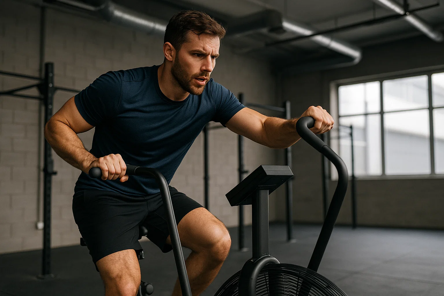 Someone on a gym bike burning calories