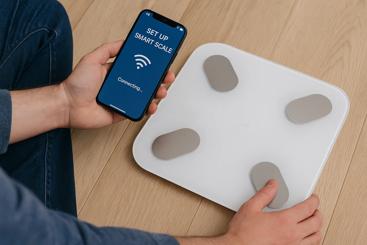 someone setting up a smart scale 