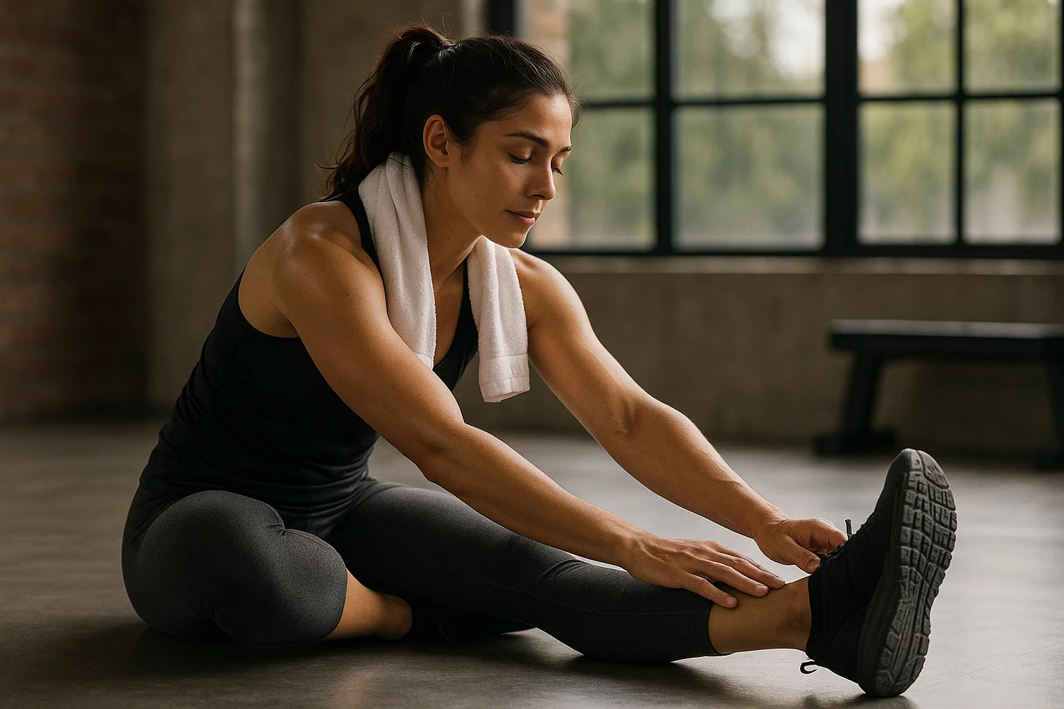 A woman engaging in a cool down after exercise