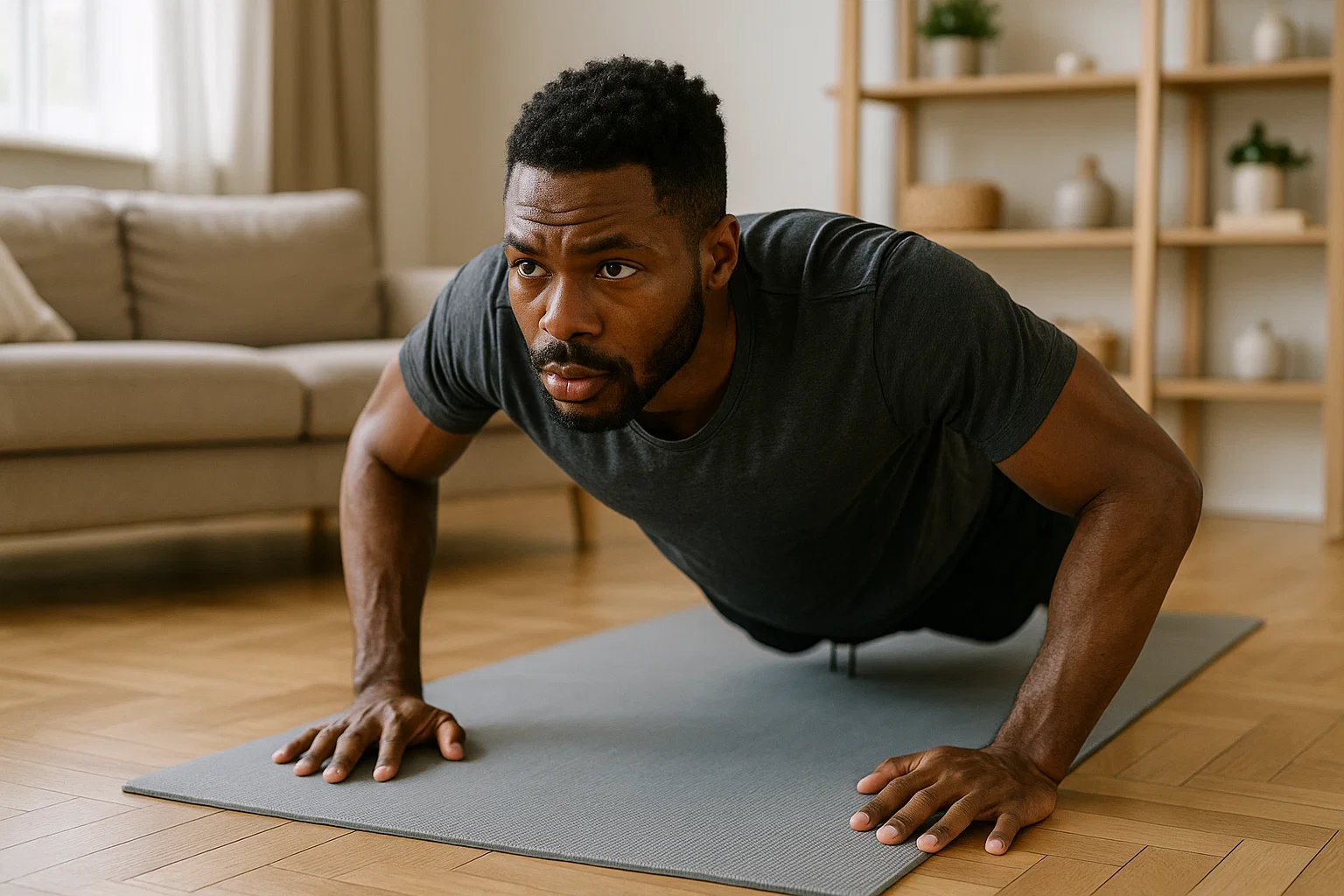 A man doing press ups at home