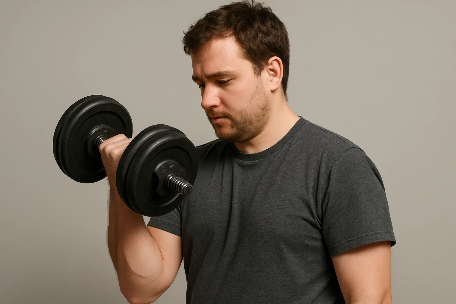 an average man curling a dumbbell 