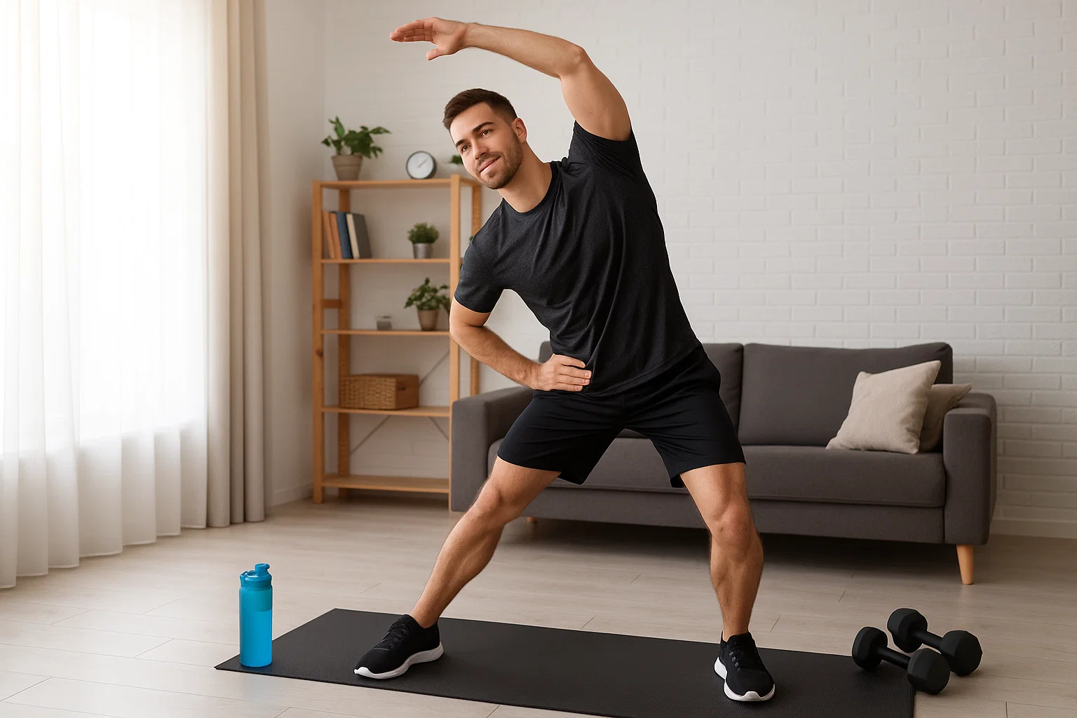 someone warming up before a full body workout at home