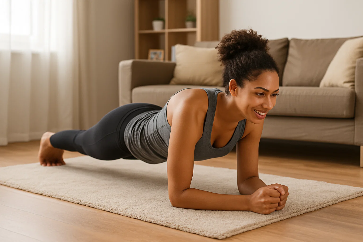 someone doing a plank exercise at home 