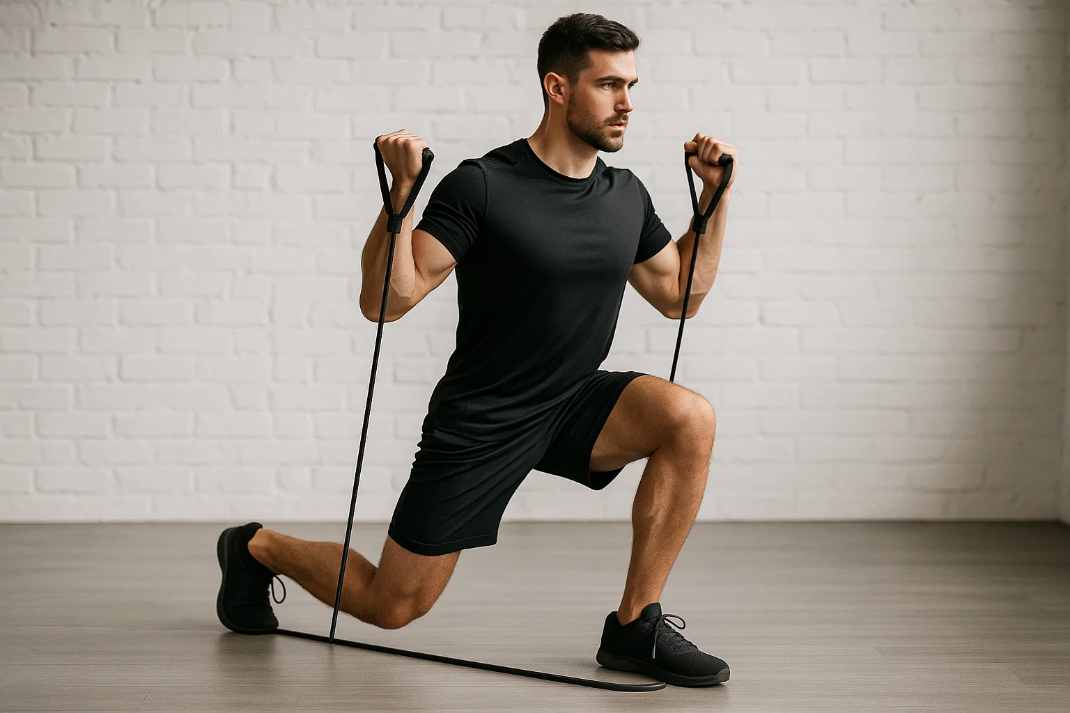 someone doing a full body workout with resistance bands 