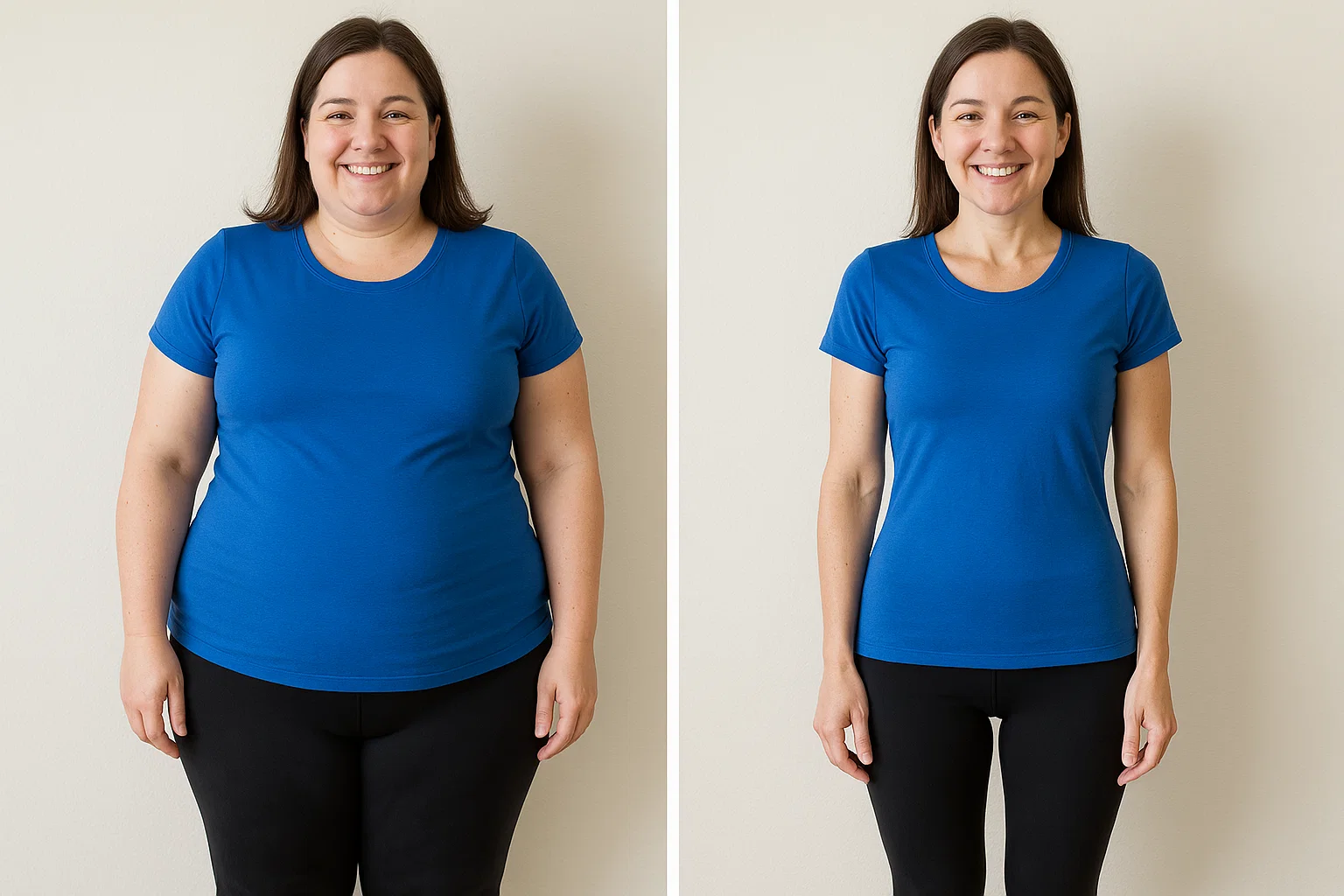 fore and after image of a woman showing her weight loss