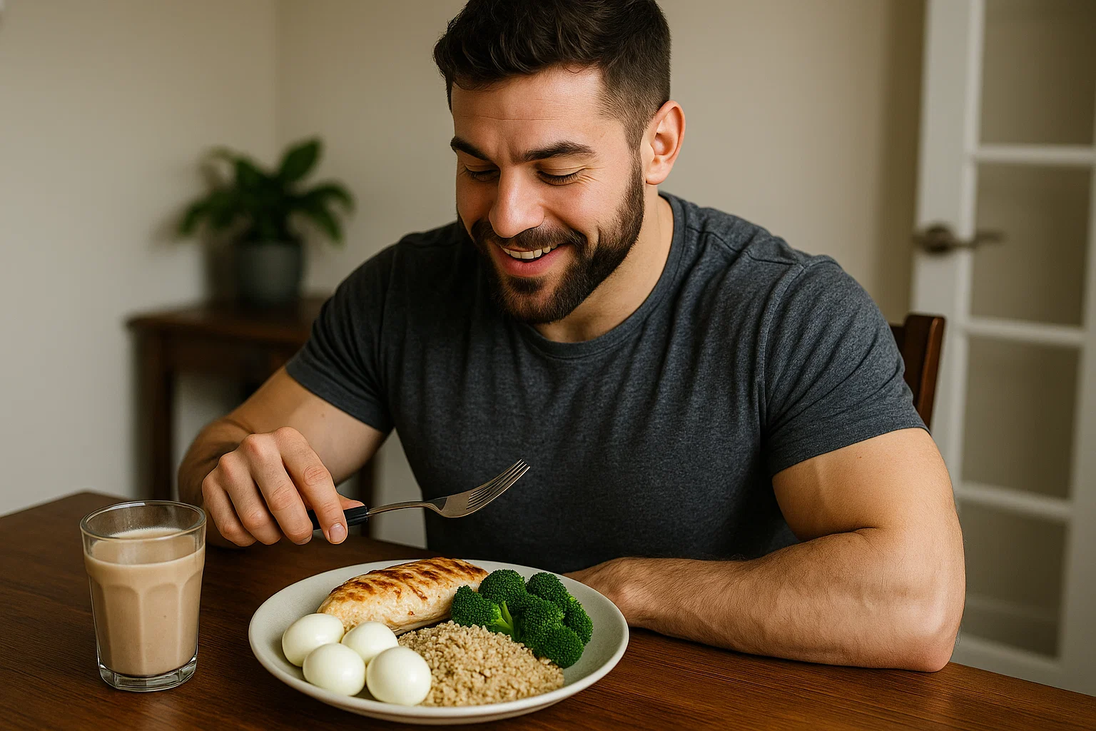 a man eating a high protein meal 