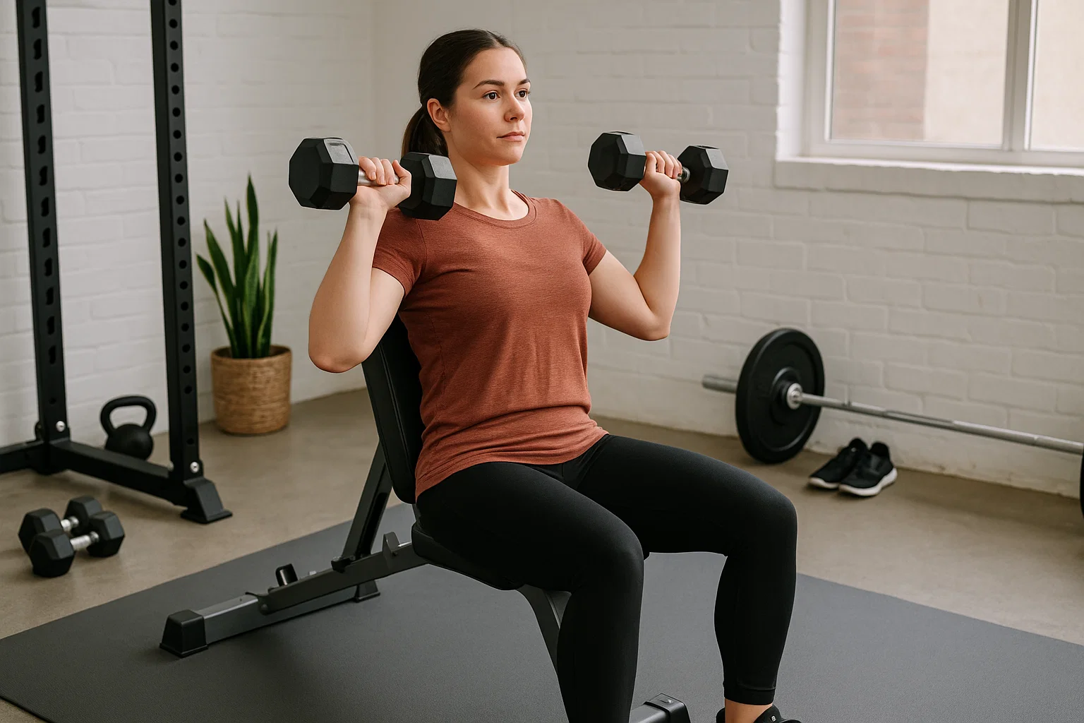 A woman engaging in a beginner strength training routine