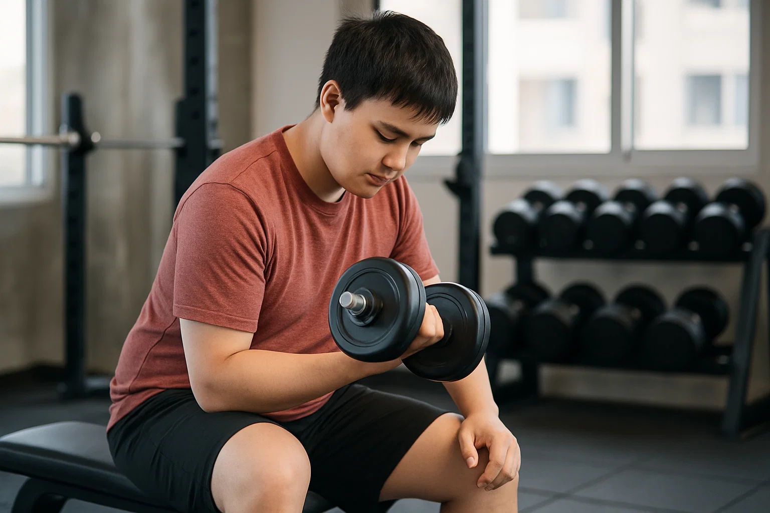 a gym beginner doing strength training 