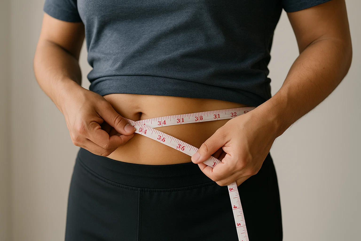 someone measuring their waste to analyse weight loss