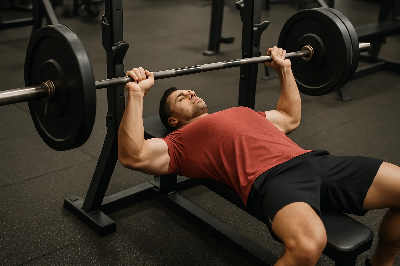 A man using a bench press in the gym