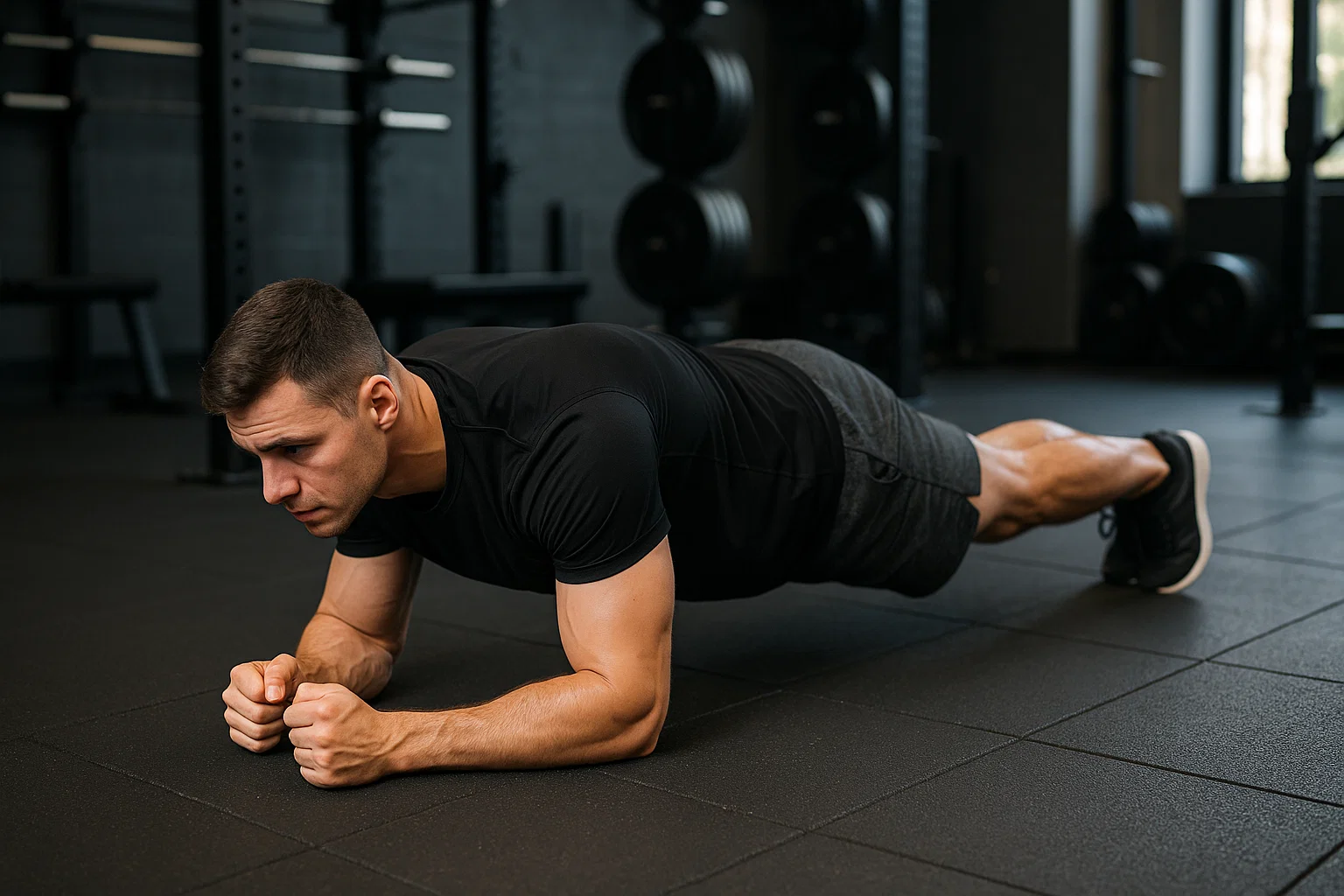 A man doing core strength exercises in the gym 