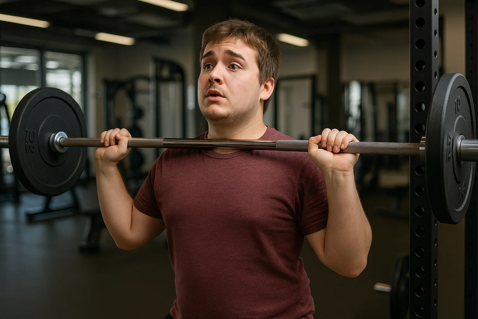 a novice lifting a barbell in the gym 