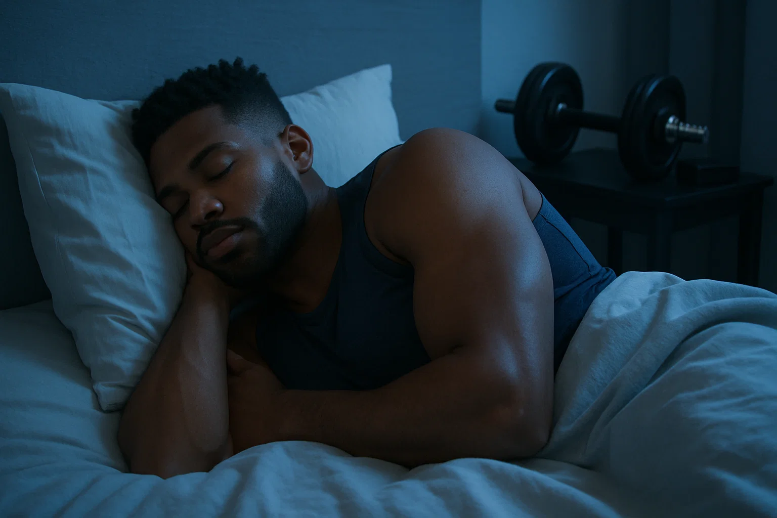 A gym goer sleeping in bed for recovery