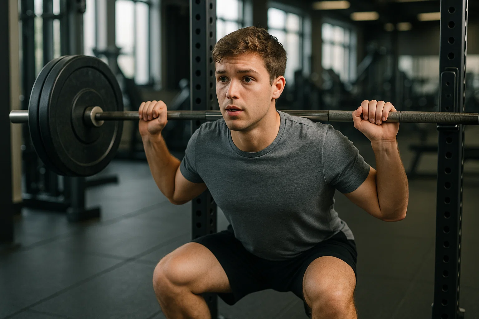 a new gym member doing weighted squats 