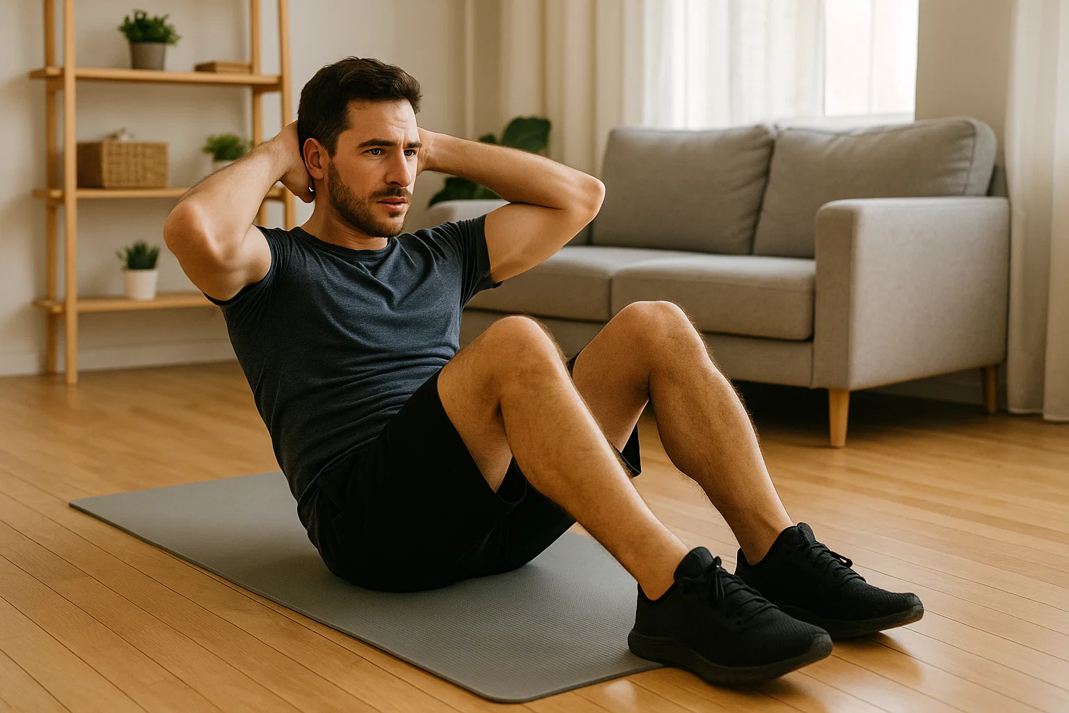 A man doing home workouts without equipment 