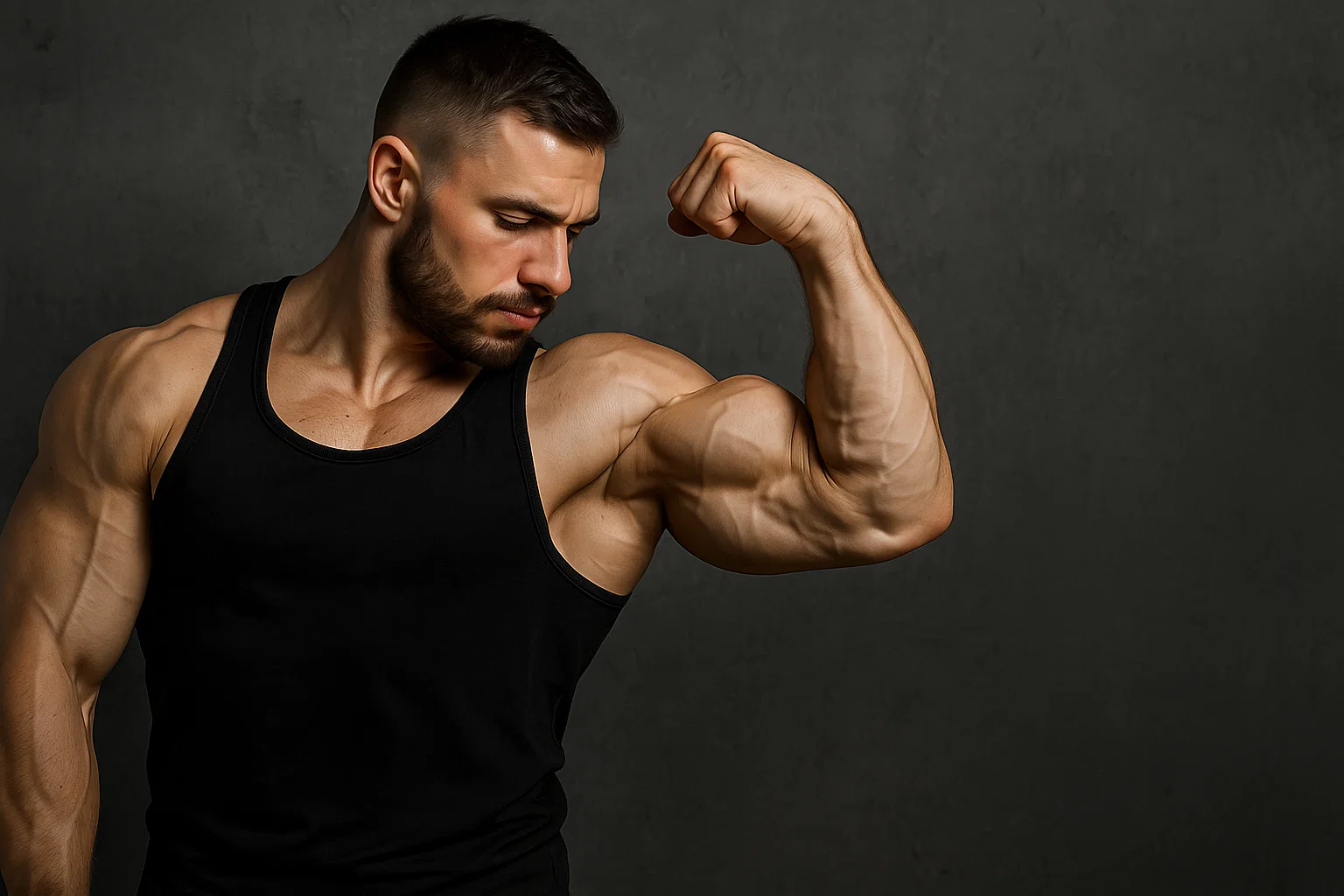 A muscular man flexing his bicep
