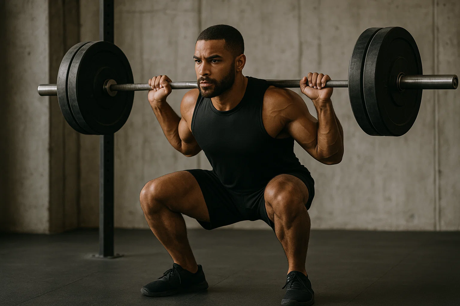 Someone squatting in the gym