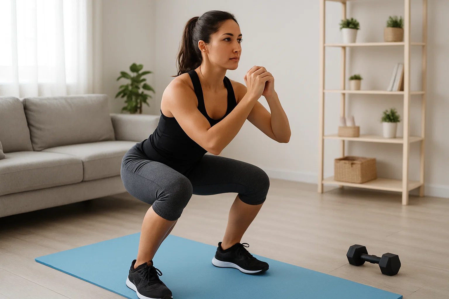 A woman doing a lower body home workout