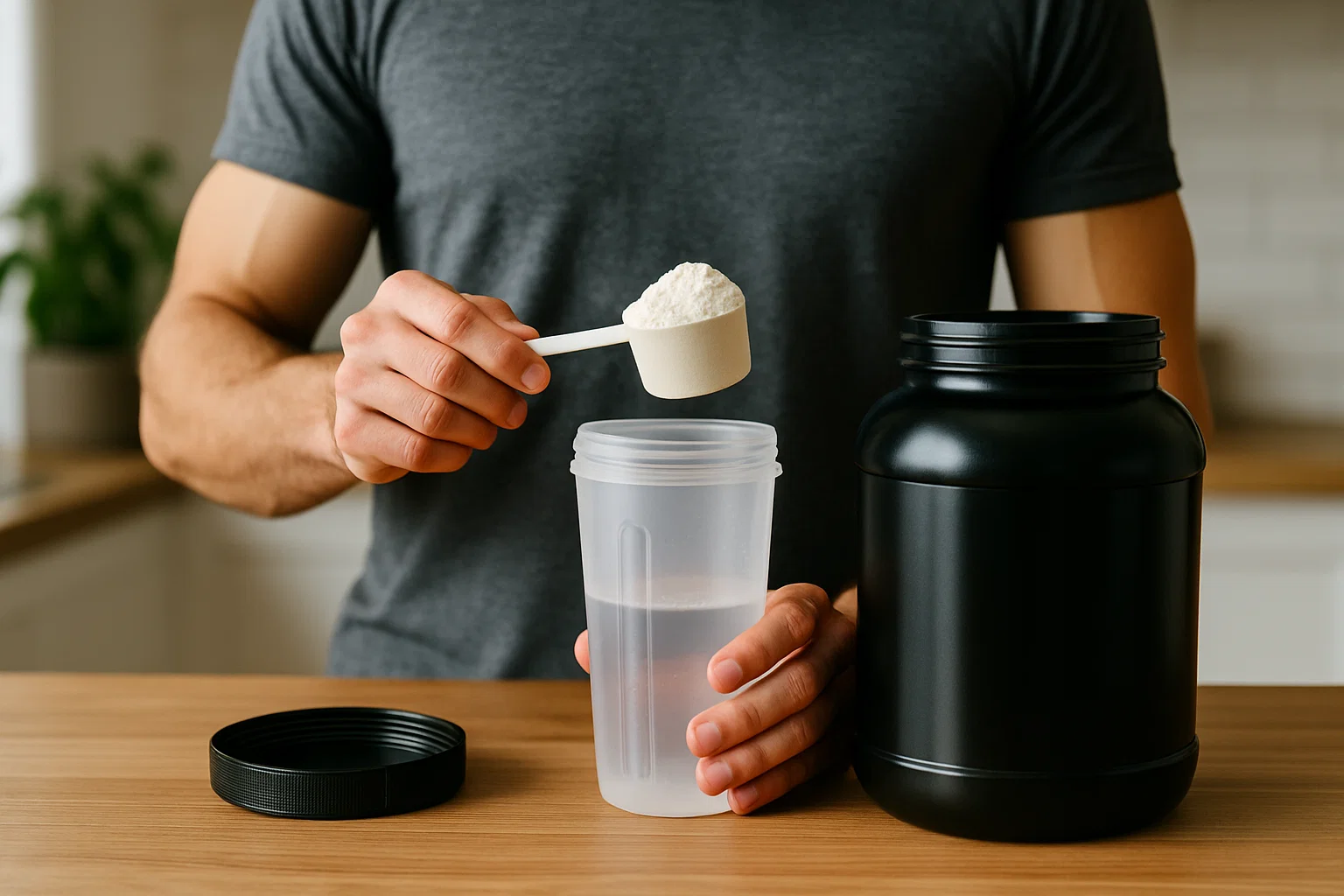 someone making a protein shake 