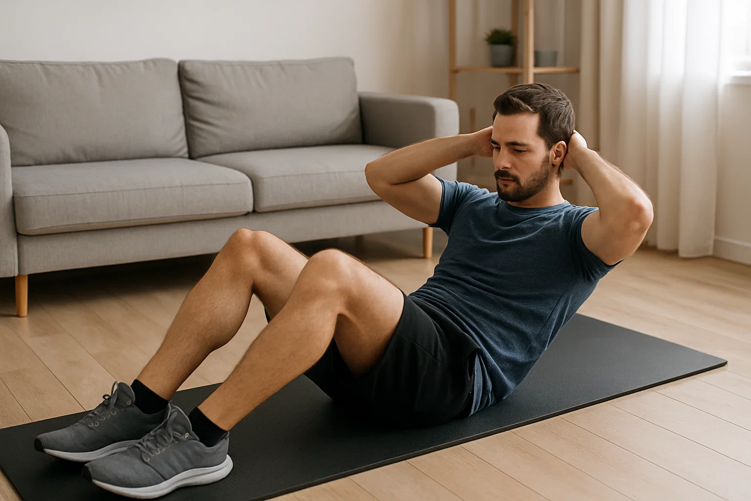 A man doing sit-ups at home