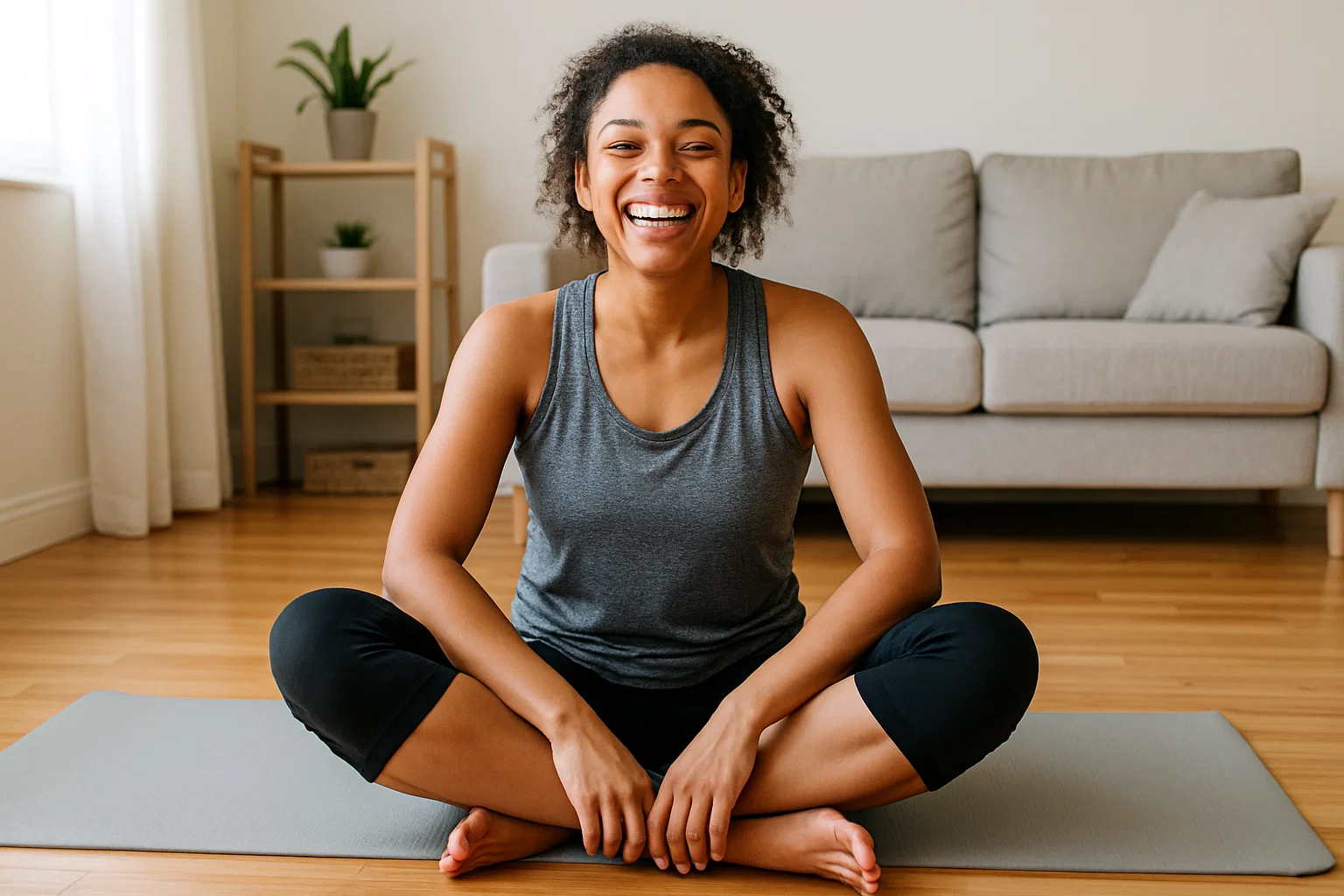 A woman building their glutes and hamstrings in a home workout without equipment 