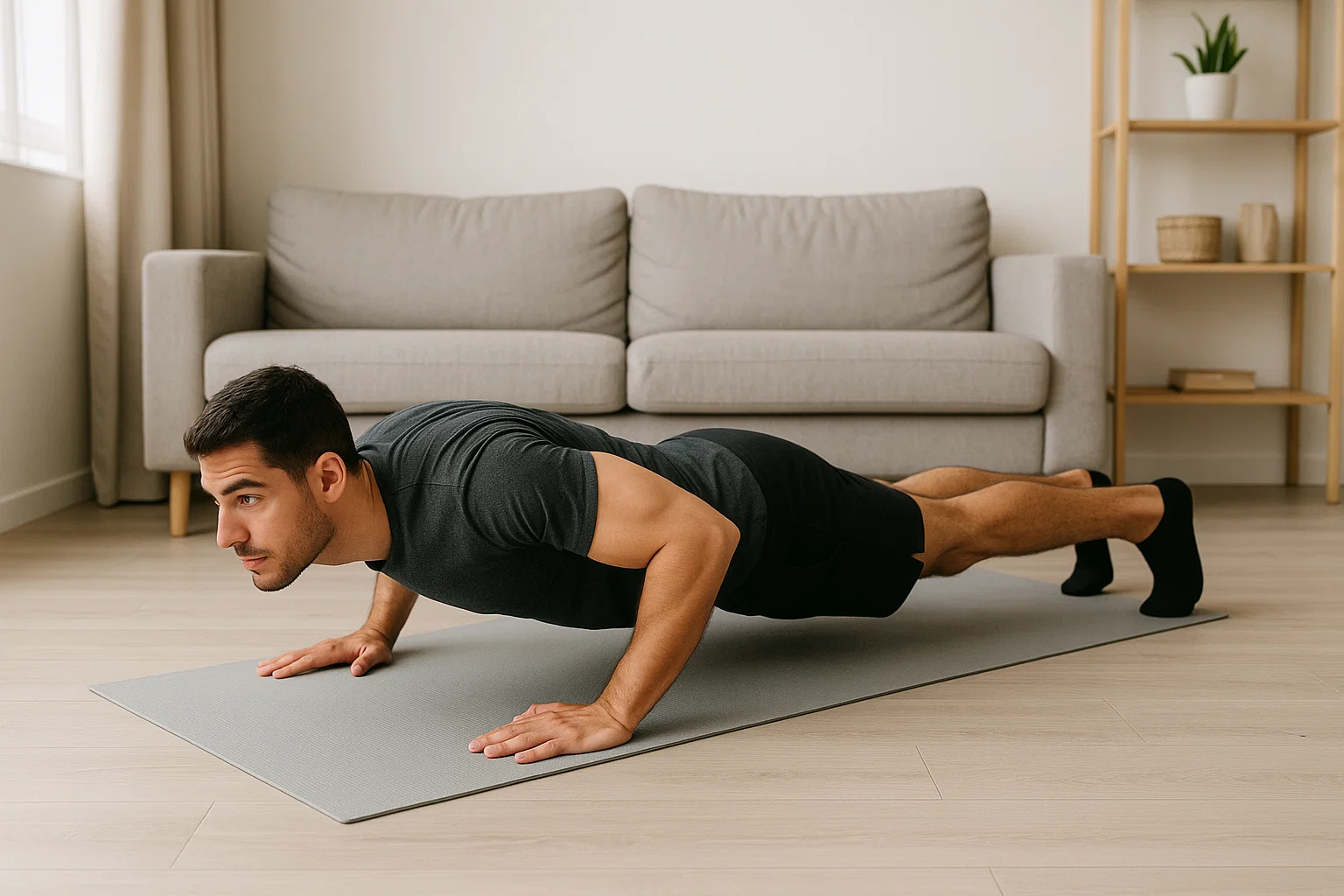 A man engaging in a home workout plan for beginners