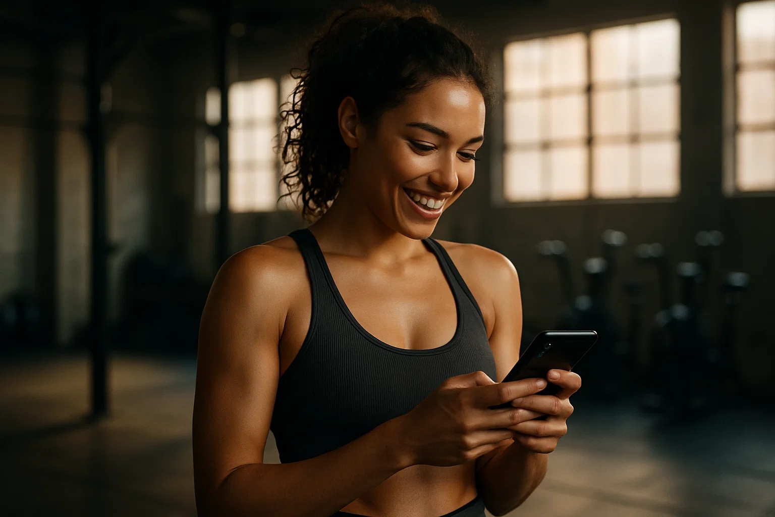 someone in the gym looking at Strength Training Apps for Women on their phone