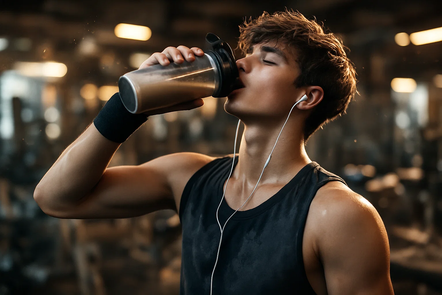 a cinematic image of a teenager drinking a protein shake showing the difference in Protein Intake for Men