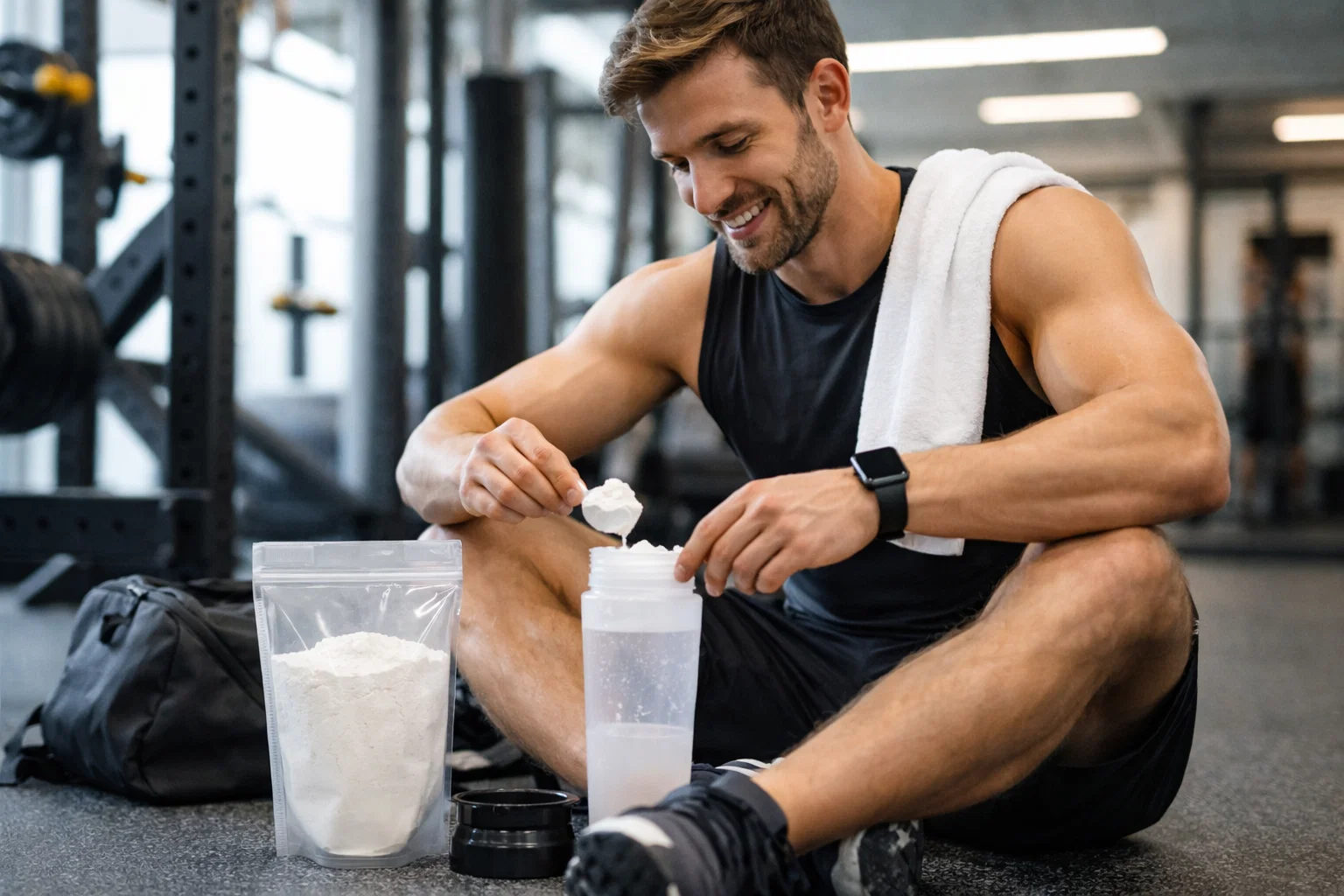 Someone taking creating after a workout 