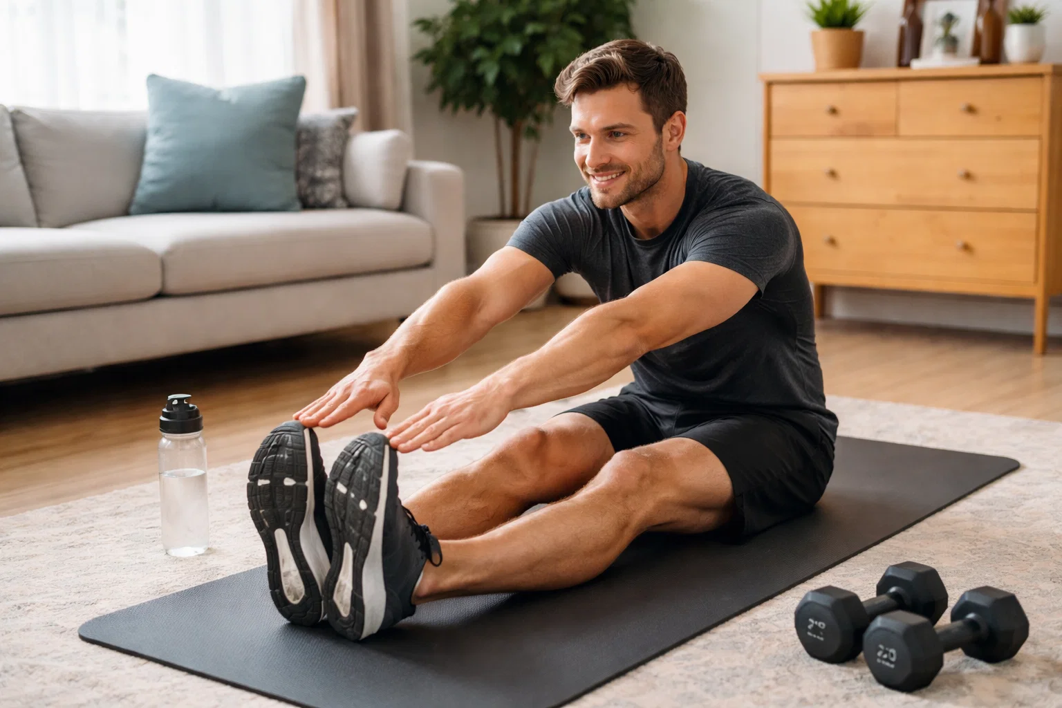 A man using affordable home workout equipment