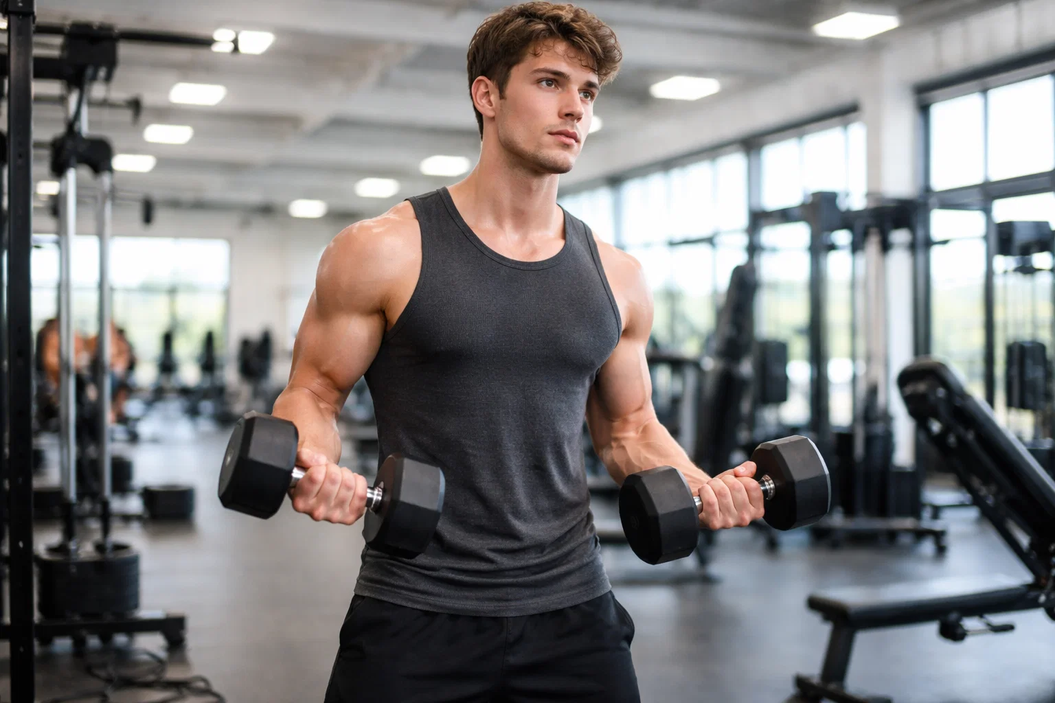 A gym beginner trying to build muscle