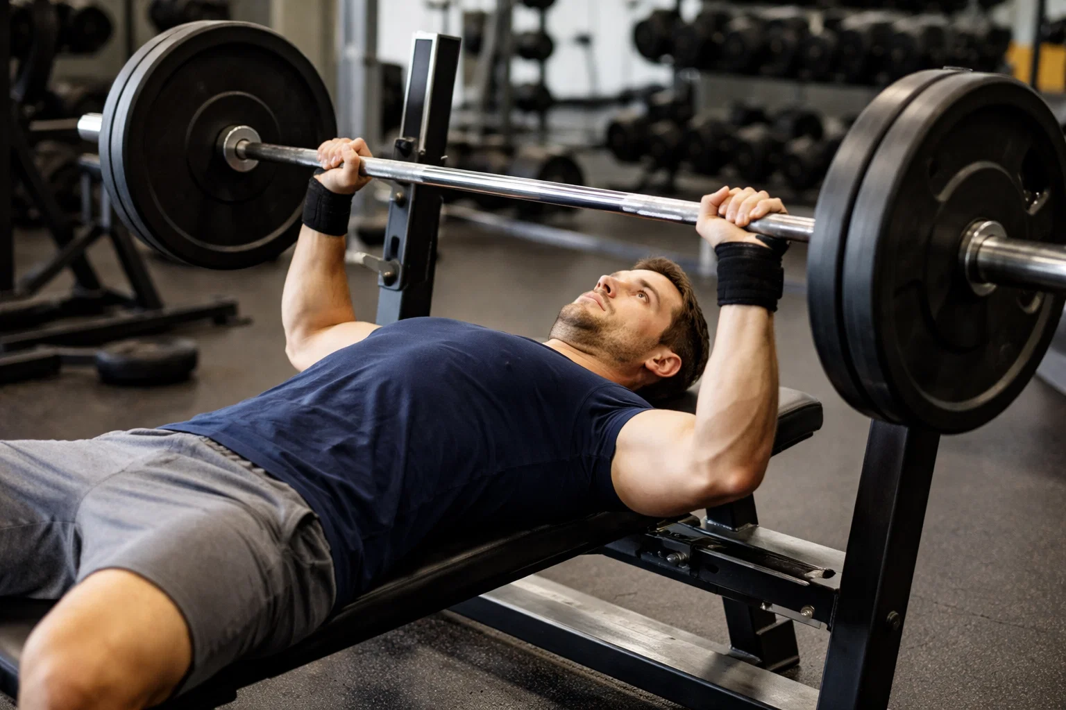 An average build man bench pressing