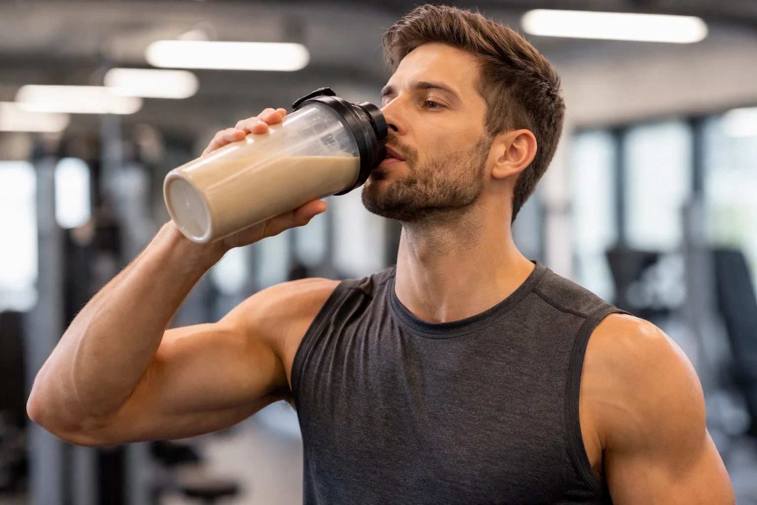 A man drinking a protein shake
