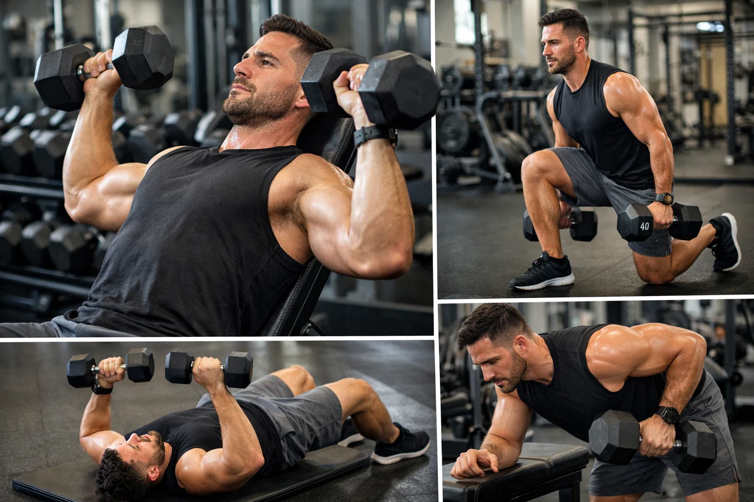 Someone doing a full body dumbbell workout