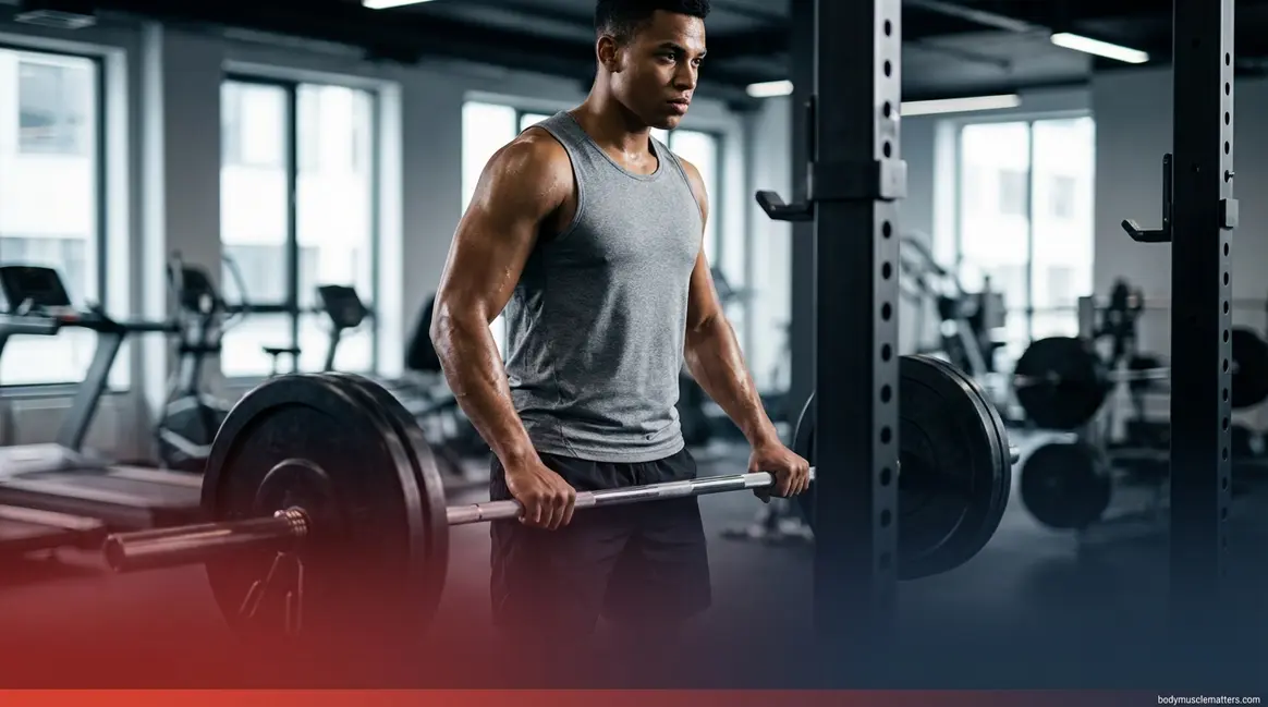 Beginner following the best muscle building programme for beginners in a modern gym