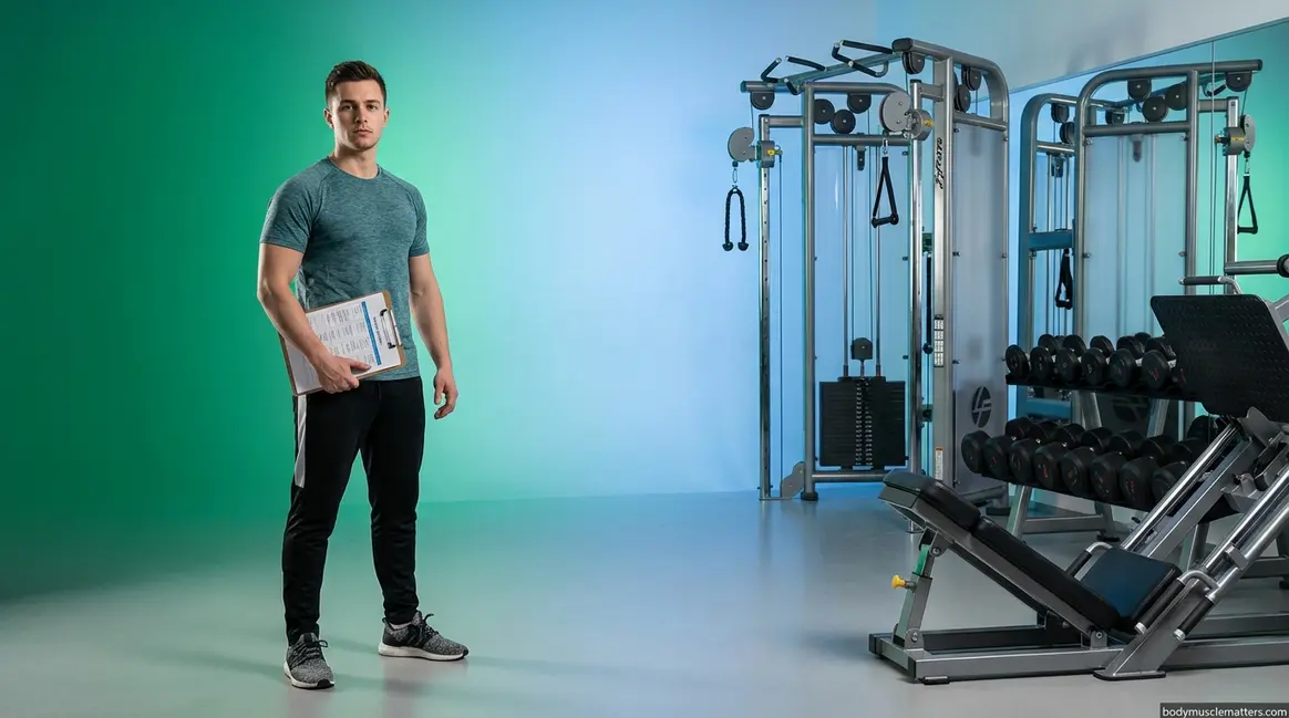 Beginner holding a gym training plan for fitness in a modern gym facility