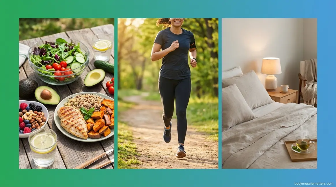 How to eat move and be healthy guide showing food movement and sleep lifestyle pillars