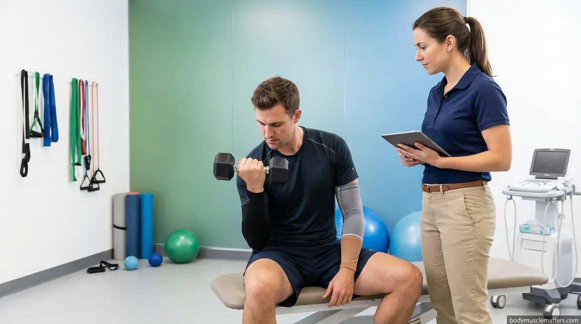 How to maintain muscle while injured: athlete performing single-arm curl during rehabilitation