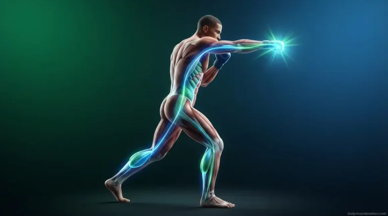 Anatomical visualization showing exactly what muscles are used in punching a heavy bag