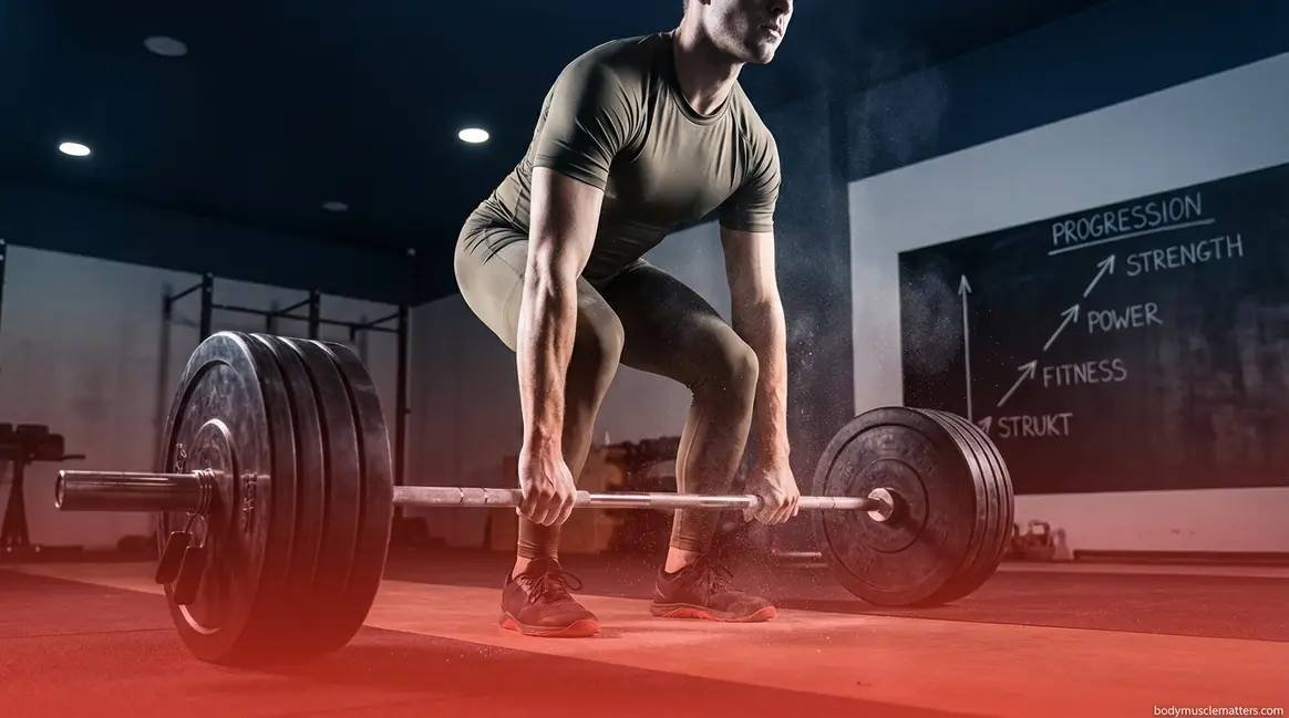Athlete performing barbell deadlift demonstrating progressive overload for muscle growth