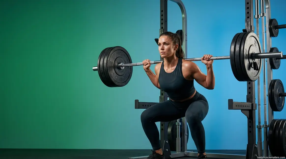 How many calories does weight lifting burn — athlete performing heavy barbell squat in gym