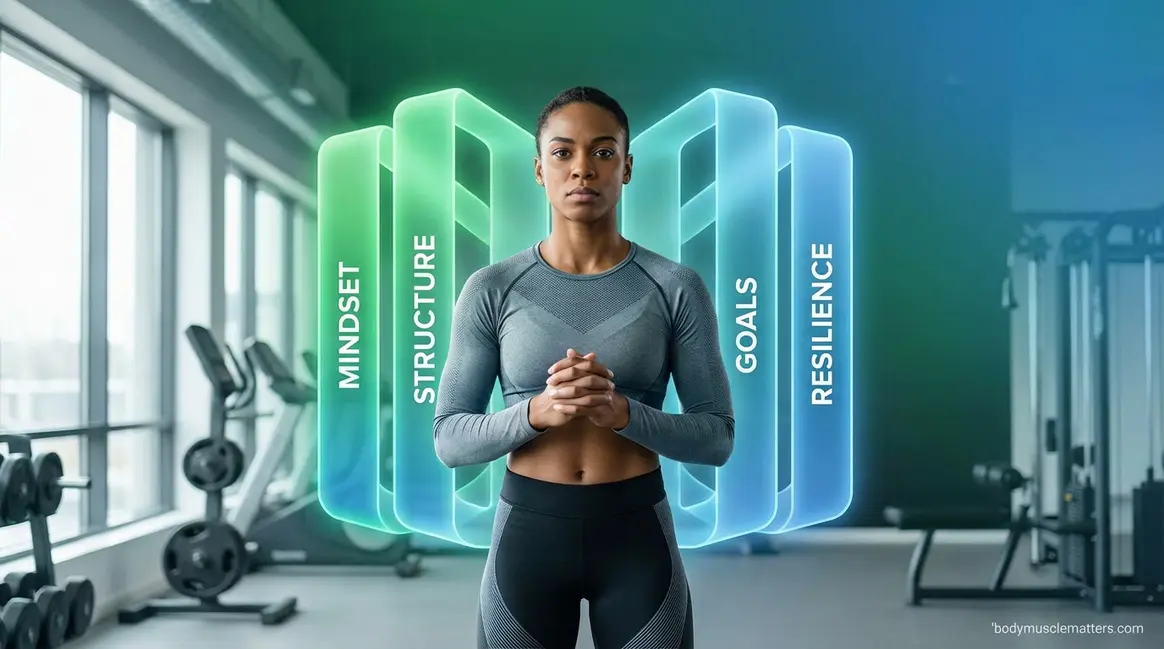 Person staying motivated to work out using the four-pillar Discipline Architecture fitness system