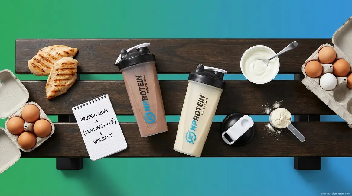 How many protein shakes a day to gain muscle shown with shakers and whole foods