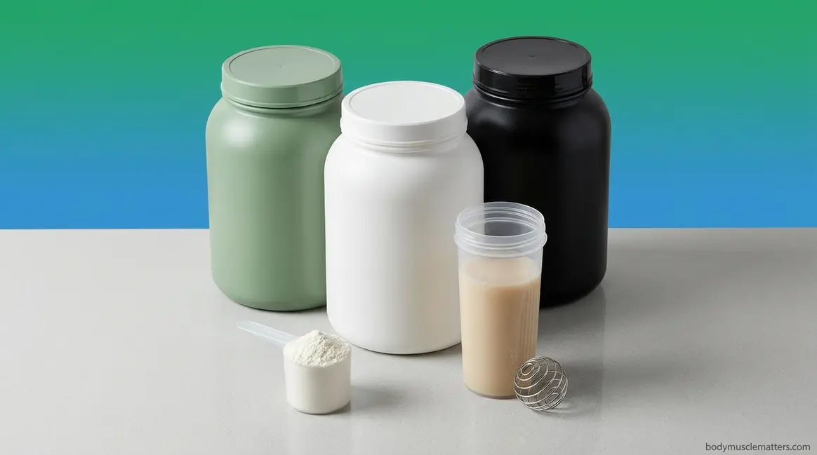Best protein powder for weight loss selection with shaker bottle on kitchen counter
