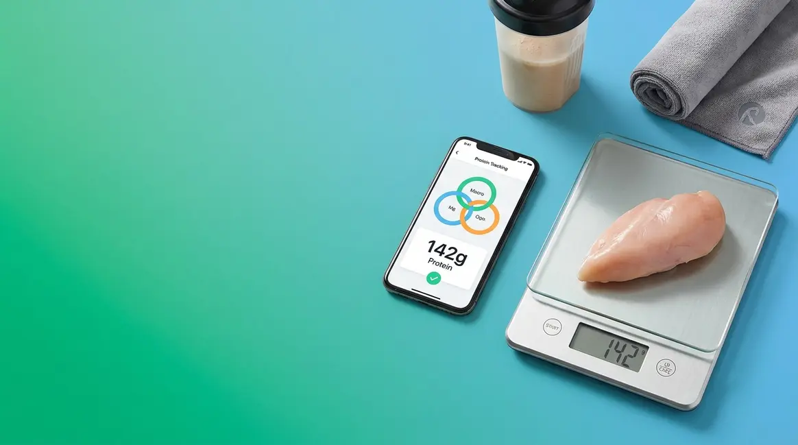 Best protein tracker app shown on smartphone next to smart food scale for accurate nutrition logging