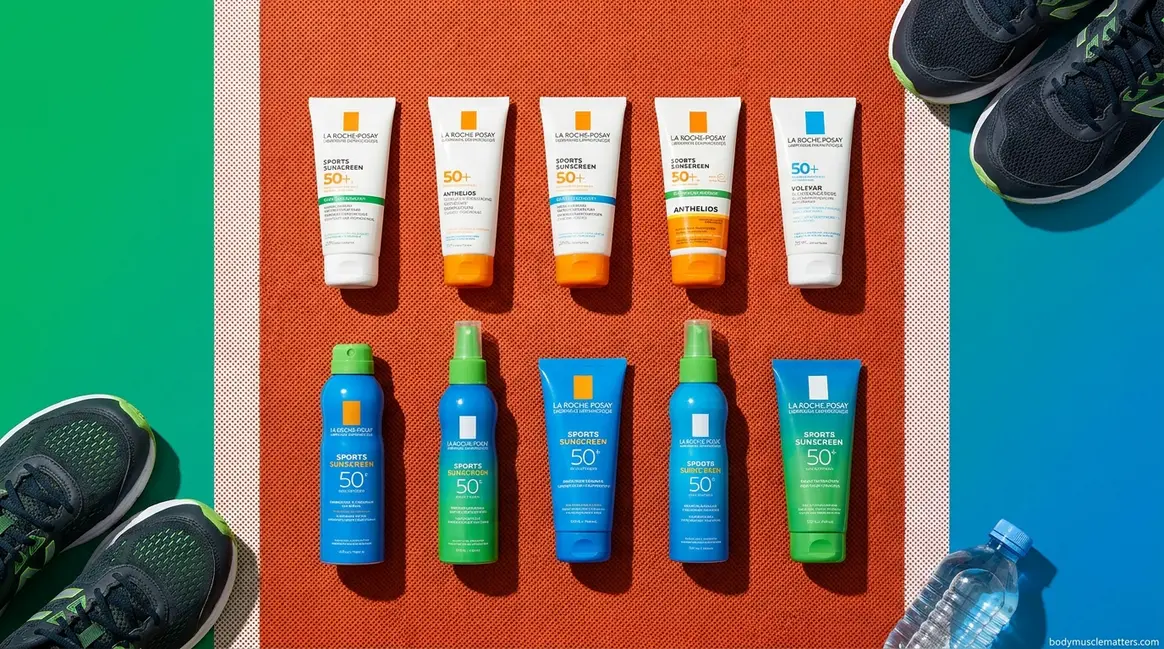 Best sunscreen for outdoor exercise top 10 products arranged on athletic track surface