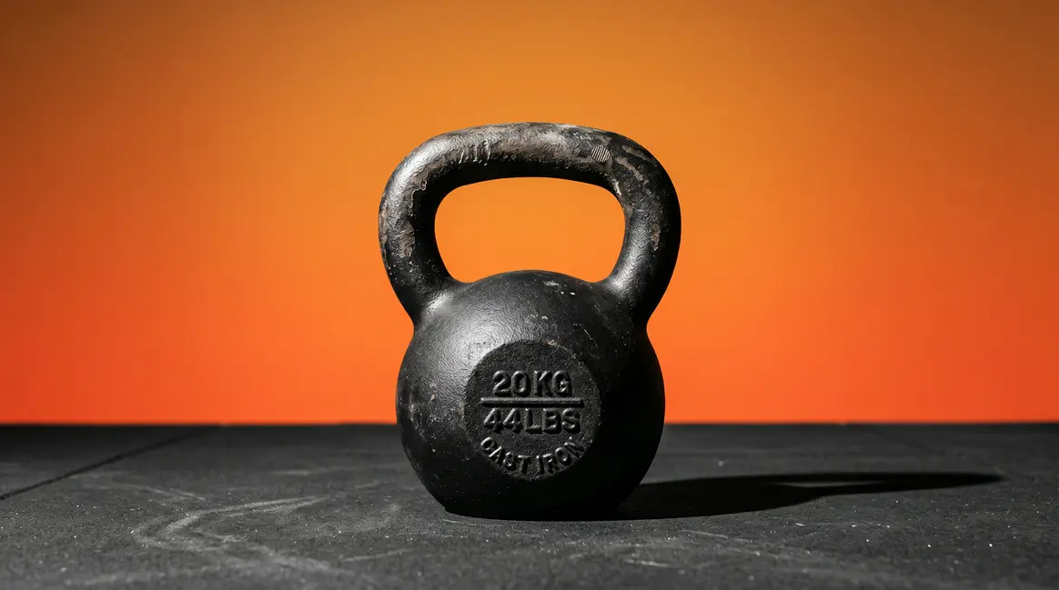 Cast-iron kettlebell on gym floor for kettlebell workout strength training guide