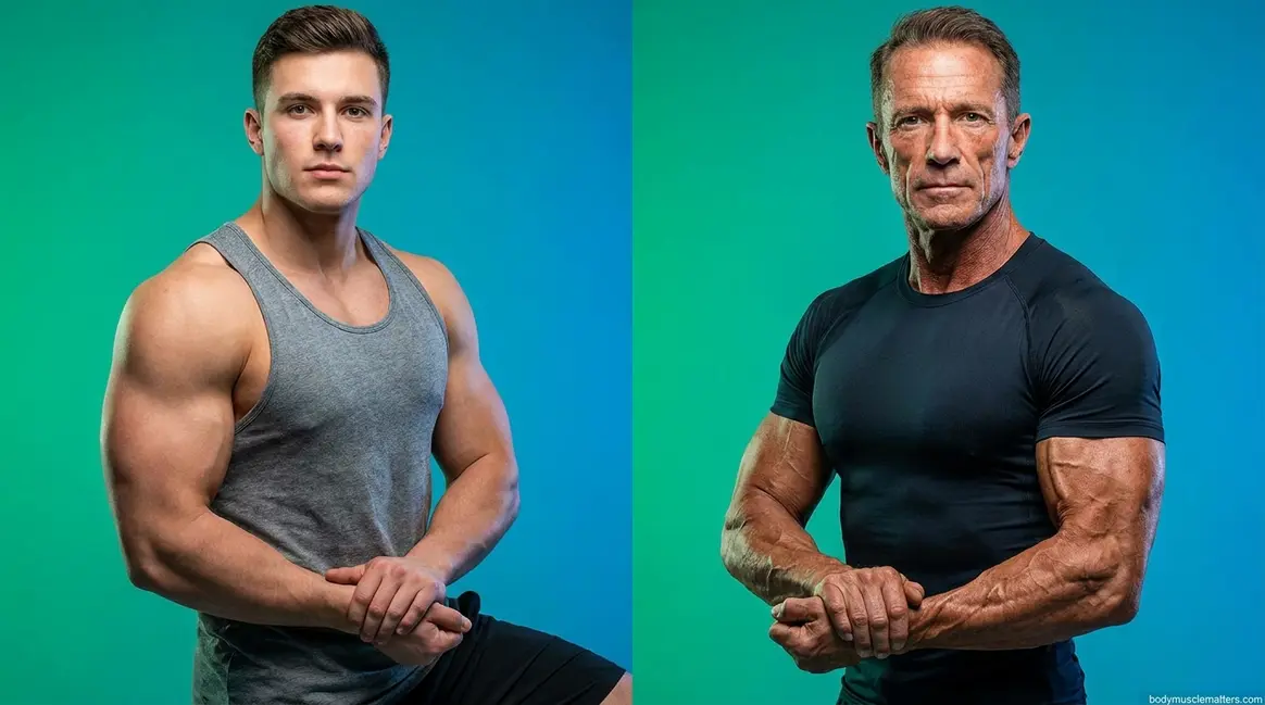 What is muscle maturity comparison showing dense striated physique versus smooth beginner muscle