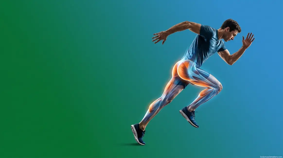 Anatomical illustration highlighting muscles that help you run faster during a sprint stride