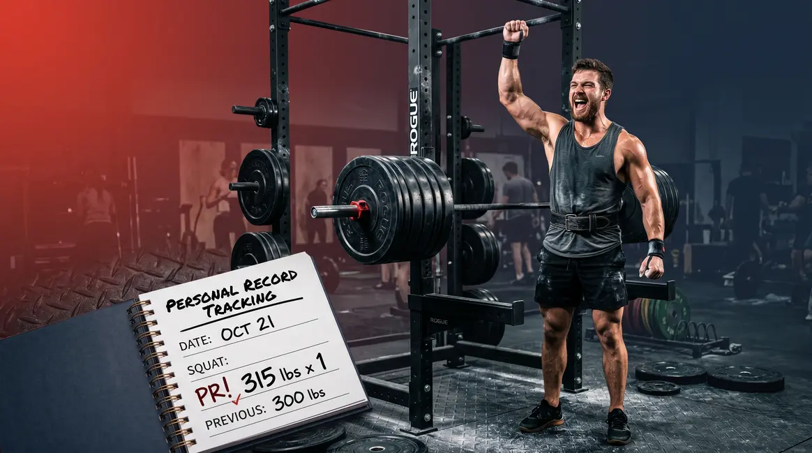 What does PR mean in the gym — athlete celebrating a personal record with barbell